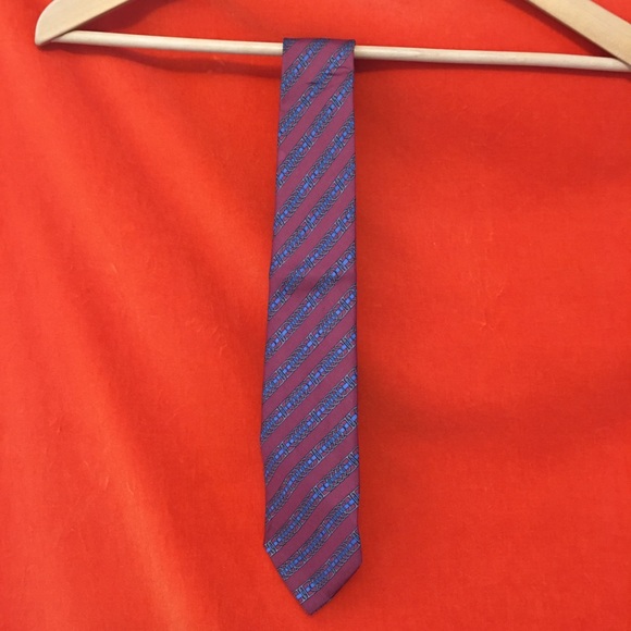 Hermes silk chain link print necktie pink classic France - Picture 2 of 5